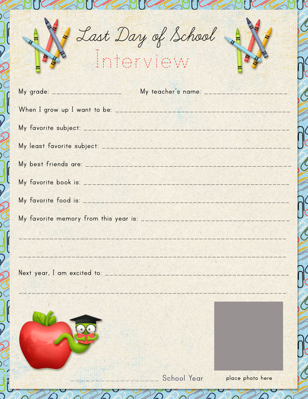 Last Day Of School Interview Free Printable