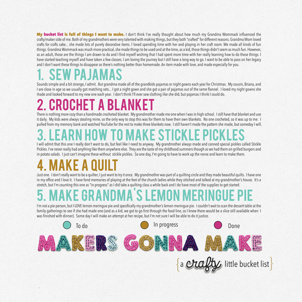 Bucket List (for me)
