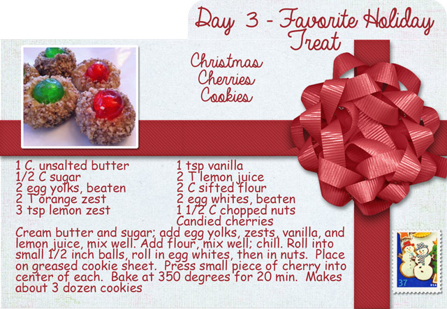 Christmas in July Index-Card-A-Day Challenge Day 3-Favorite-Holiday-Treat---Christmas-Cherries-Cookies