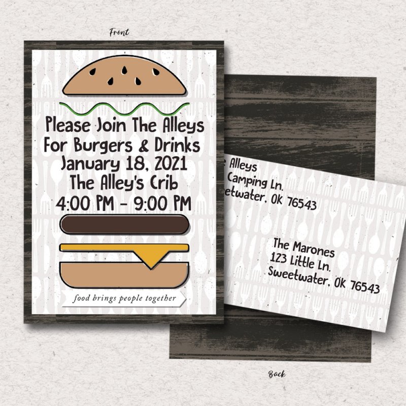 Dinner Invite Front and Back with matching envie