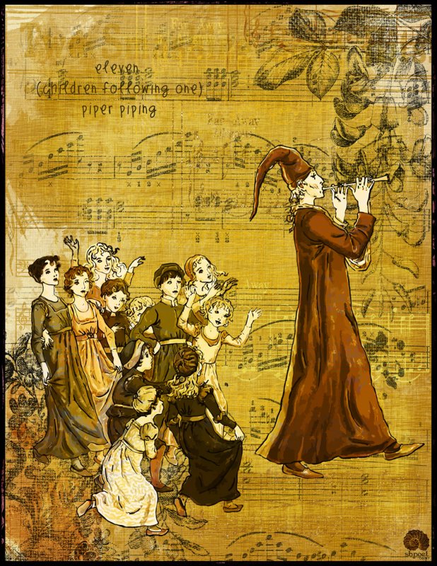 ELEVEN (CHILDREN FOLLOWING ONE) PIPER PIPING