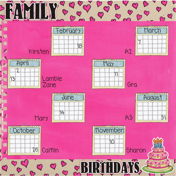 Family Birthdays (Pieces of Eight template challenge)
