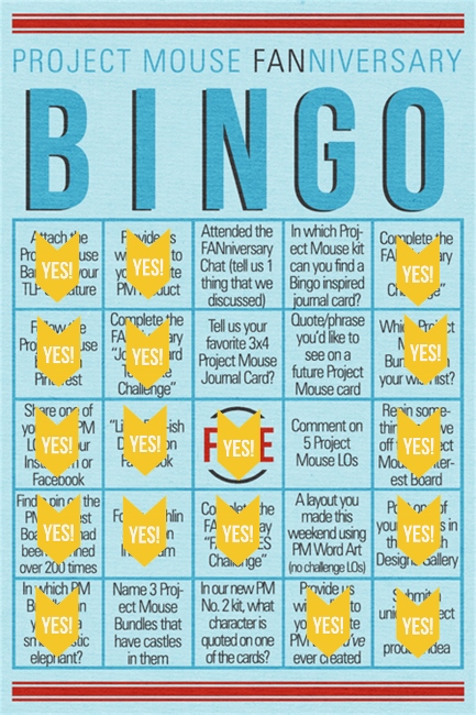 Fanniversary BINGO card