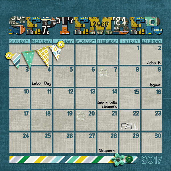 John's September 2017 Calendar