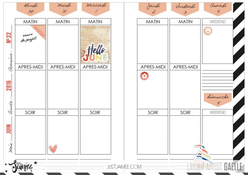 Juin 2016 - semaine 22 - planner