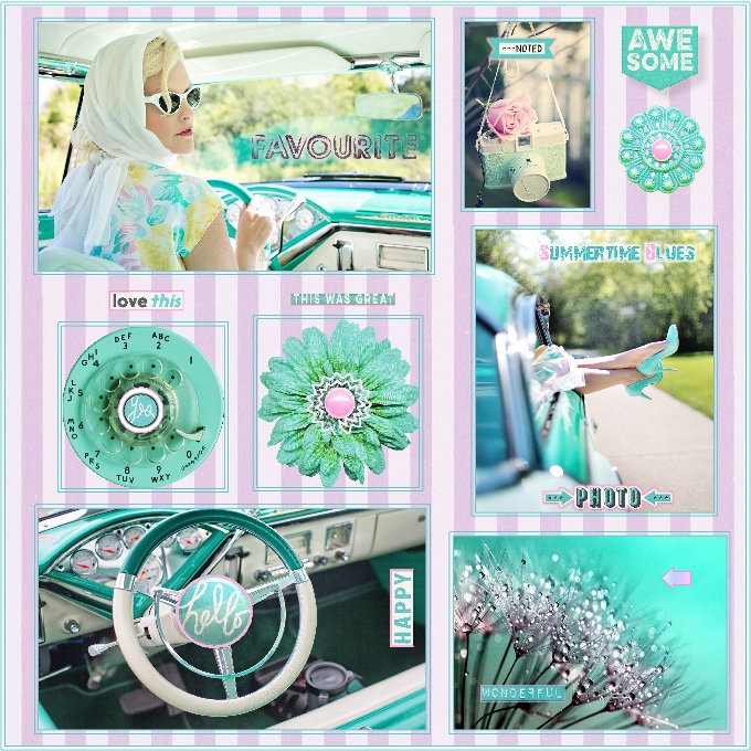 July-Style Challenge-Pocket-Style-Multi Photo-Layout-Summertime Blues
