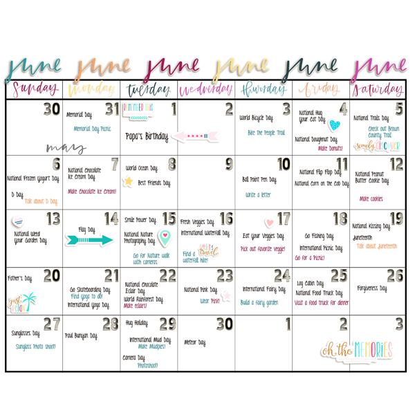 June Summer Calendar