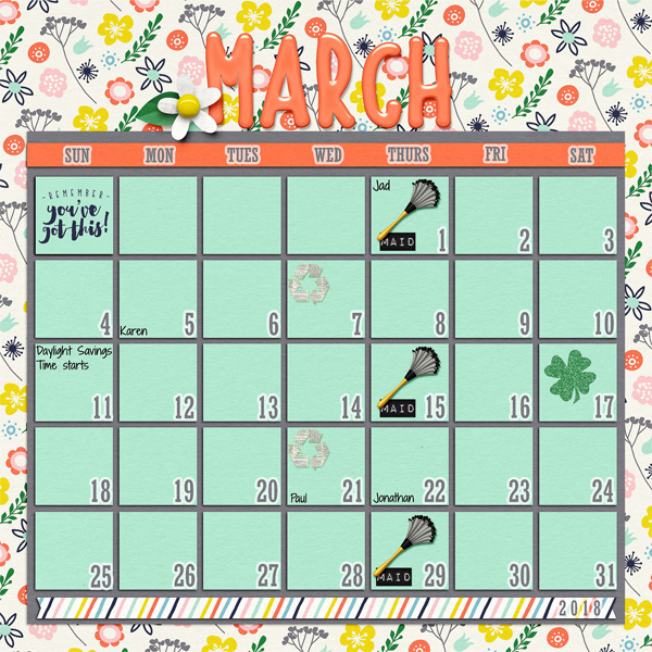 March 2018 Calendar