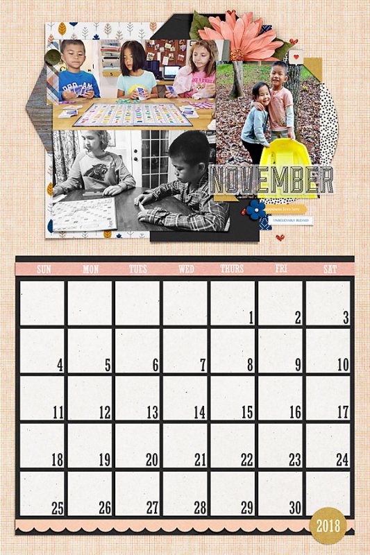 November Calendar for 2018