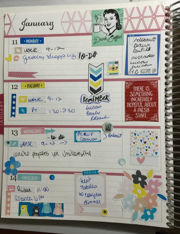 Planner page last week