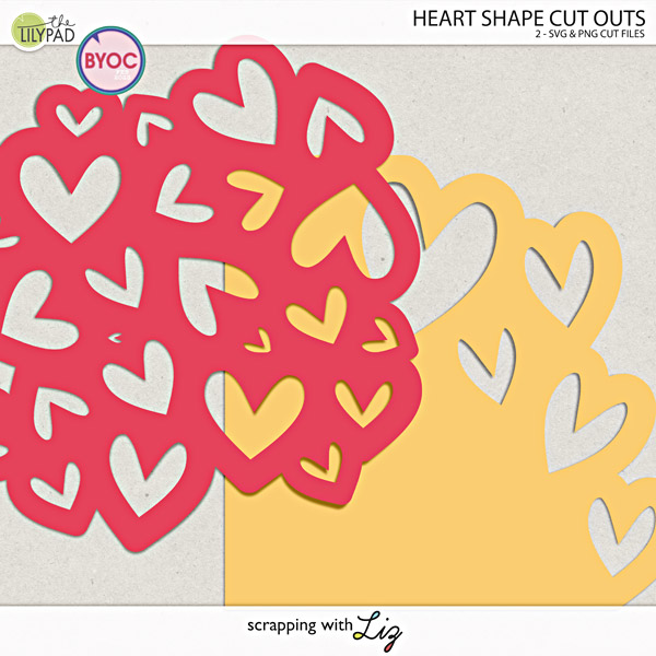 Digital Scrapbook Template - Heart Shape Cut Outs