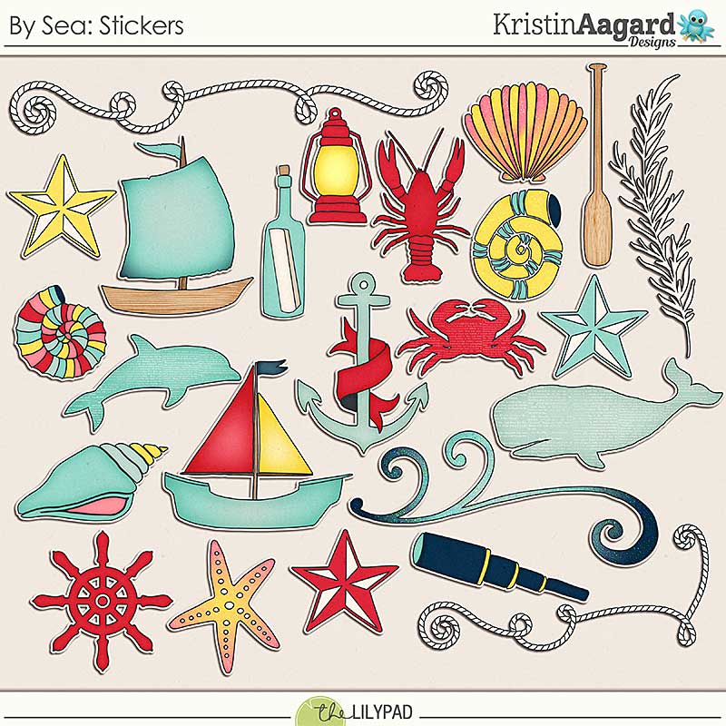 Digital Scrapbook Stickers - By Sea | Kristin Aagard