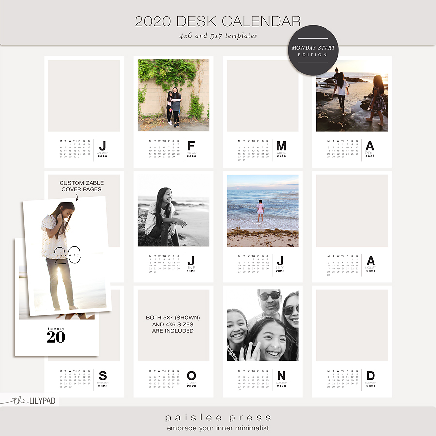2020 Desk Calendar Kit Monday Start By Paislee Press
