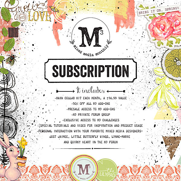fast play video of how heathergw created this layout using the Mixed Media Monthly March 2015 Main Kit