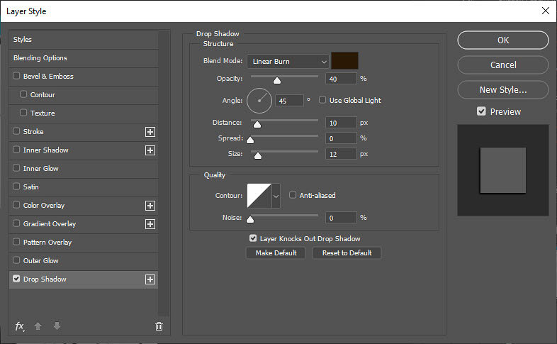 Drop Shadow Settings
