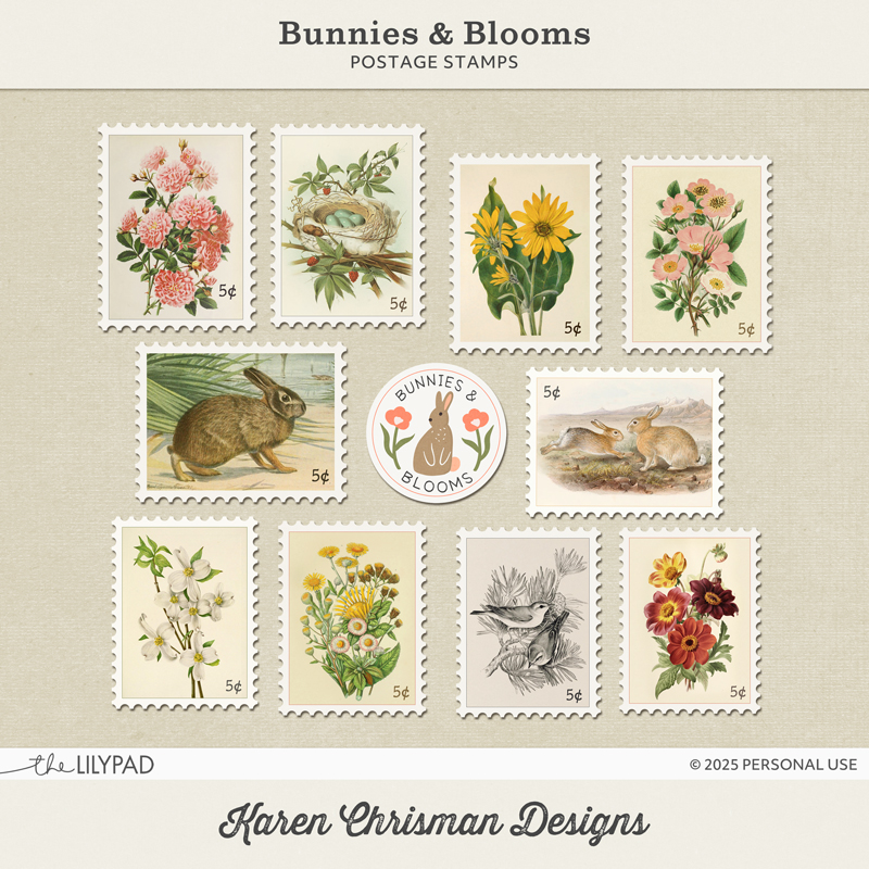 Bunnies and Blooms | Postage Stamps