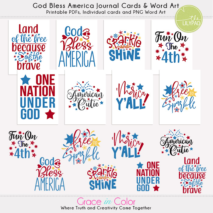 God Bless America Journal Cards and Word Art