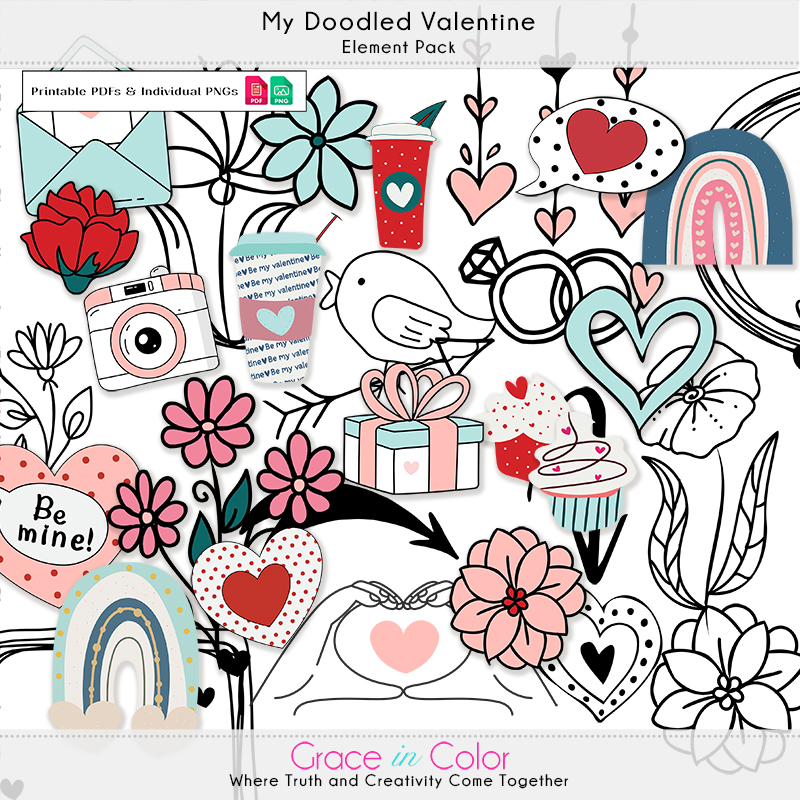 Doodled Valentine Elements