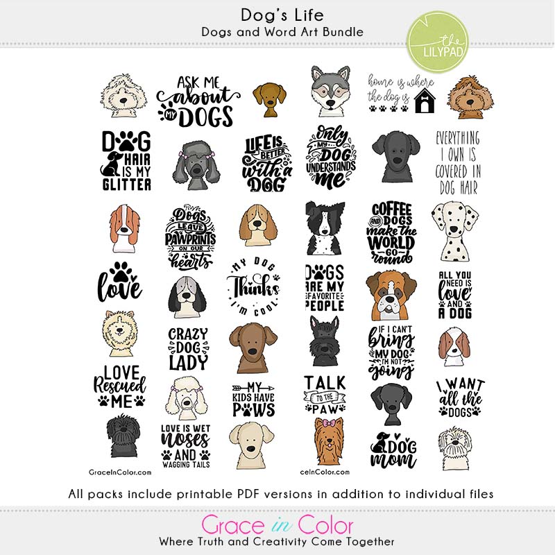 Dog's Life Word Art and Dogs