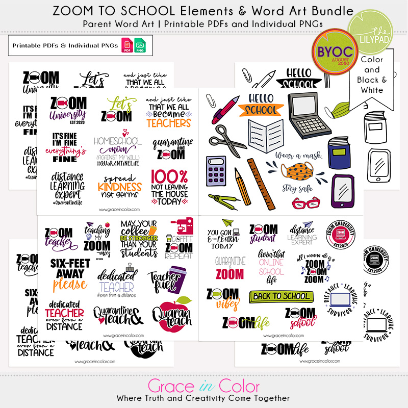 Zoom to School Word Art and Element Bundle