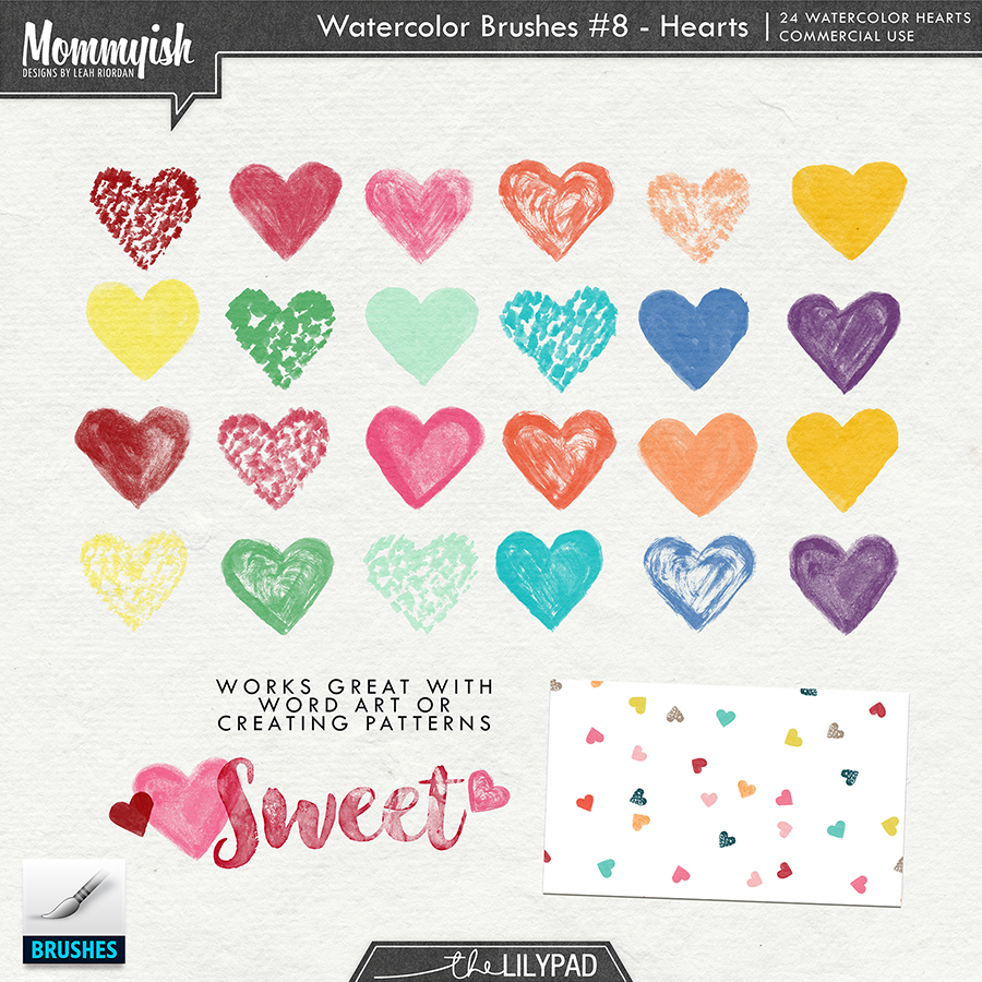 CU - Watercolor Brushes #8 Hearts - Image 3