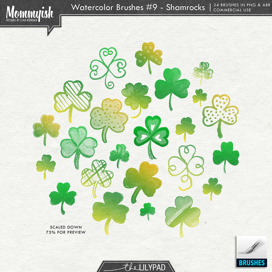 CU - Watercolor Brushes #9 Shamrocks - Image 3
