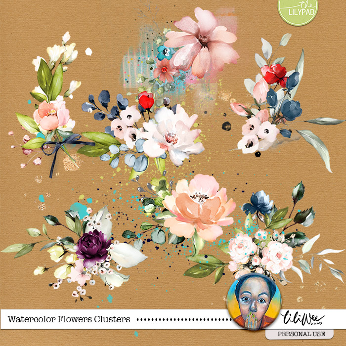 Watercolor flowers clusters