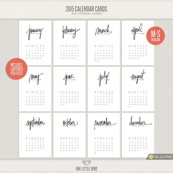 2015 Calendar Cards (M-S Version)