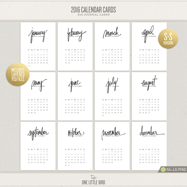2016 Calendar Cards (S-S Version)