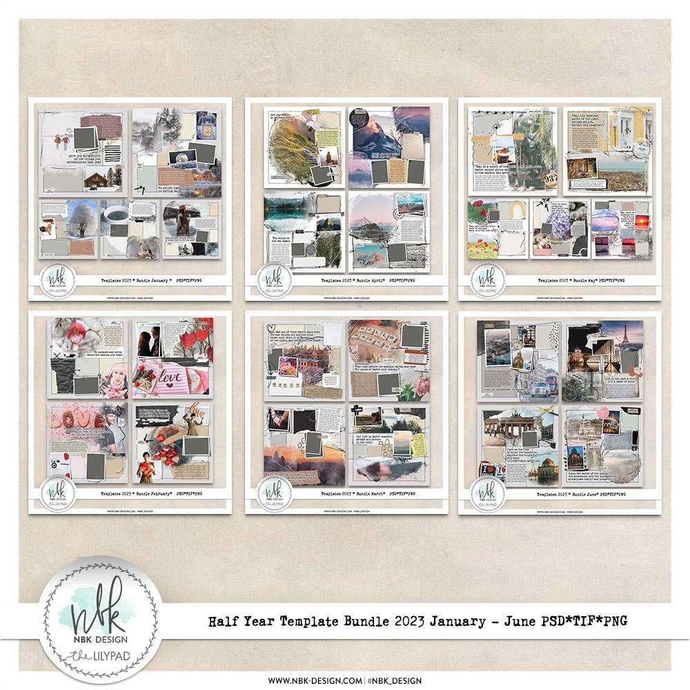Half Year Template Bundle 2023 January -June {12x12“}