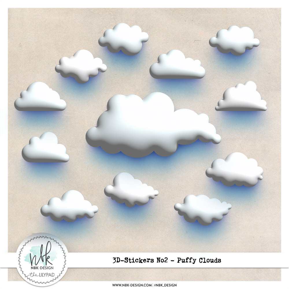 3D-Stickers #02 {Puffy Clouds}