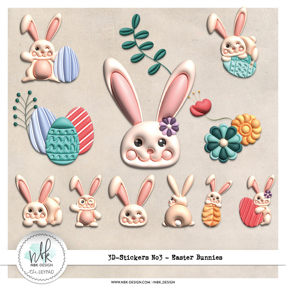 3D-Stickers #03 {Puffy Bunnies}