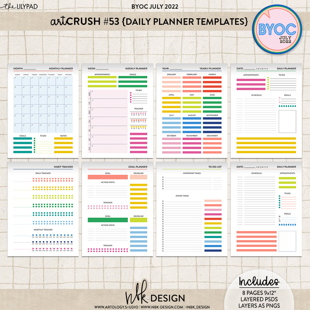 artCrush #53 {Daily Planner Templates PNG + PSD}