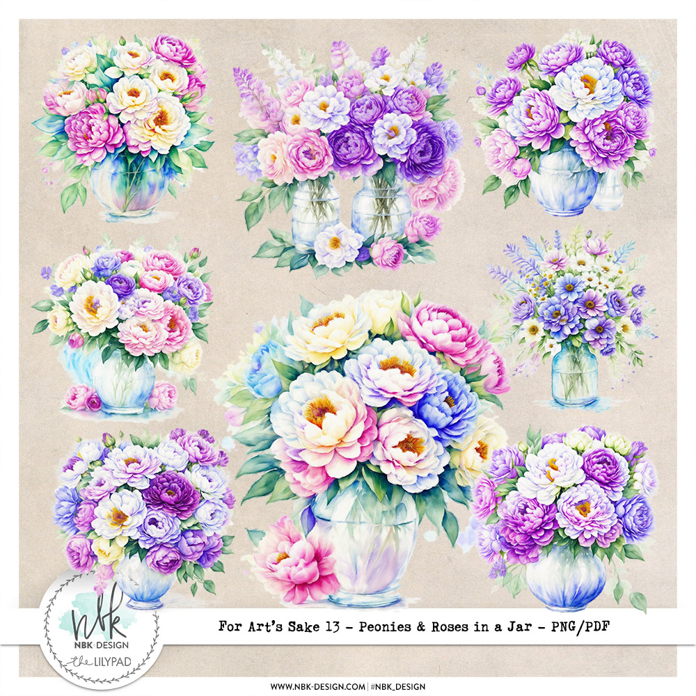 For Art's Sake #13 {Watercolor Peonies & Roses in a Vase}