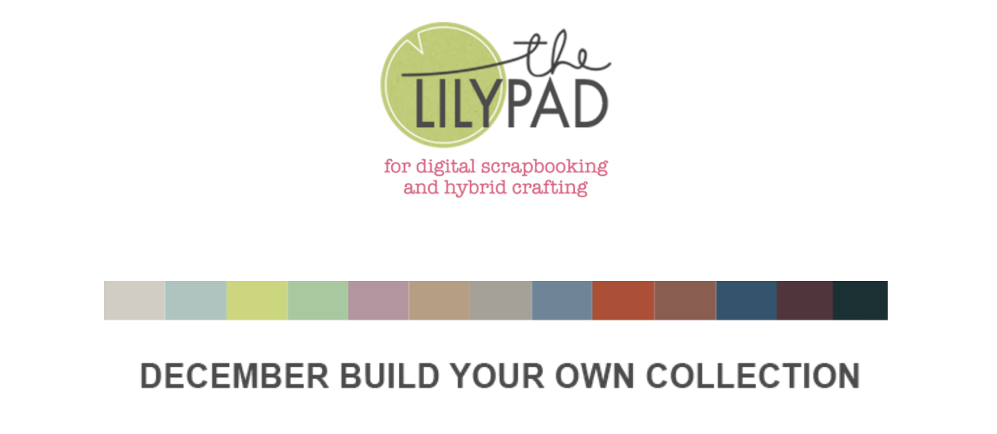 Color palette with soft winter-inspired tones beneath The Lilypad logo, labeled “December Build Your Own Collection.”