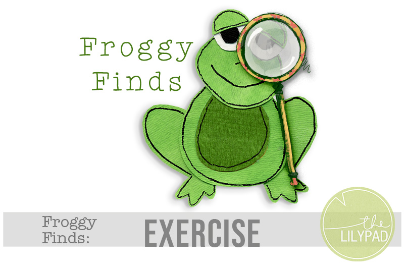 Illustrated green frog holding a magnifying glass with the text Froggy Finds: Exercise and a “The LilyPad” logo.