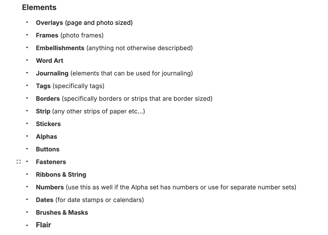 List of keywords and deginitions
