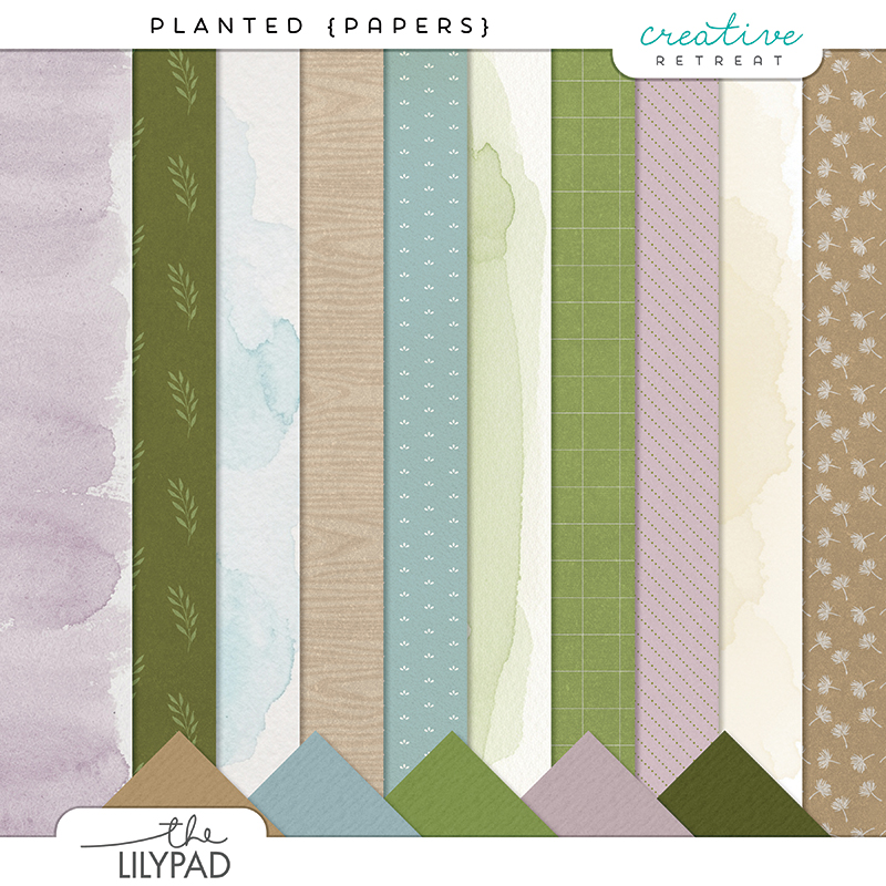 botanical digital scrapbook paper pack in soft green and pastel tones