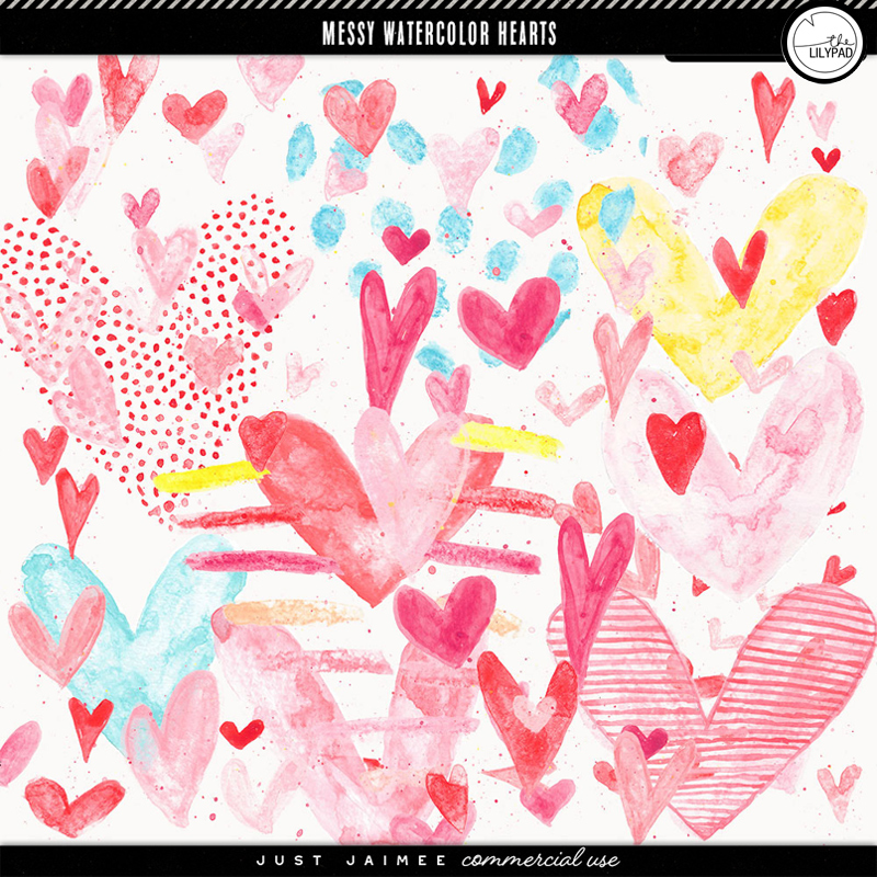 Messy Watercolor Hearts | CU